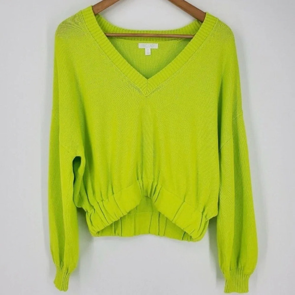 Abound Nordstrom V-Neck Sweater Blouse Cropped Hem - Picture 2 of 3